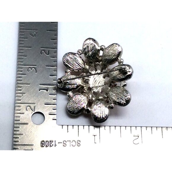 Vintage-Inspired Red Floral Rhinestone Brooch Pin Silver Tone Backing - Picture 5 of 5